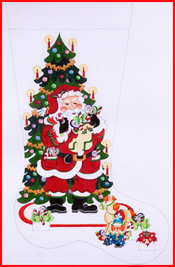 Santa with Tree and Toys Stocking